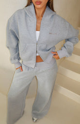 Come A Long Way Boxy Zip Front Hoodie Grey Marle