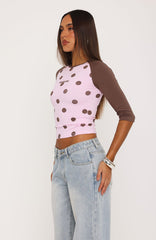 Remy 3/4 Sleeve Top Pink/Chocolate