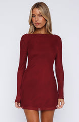 Bad Influence Long Sleeve Mini Dress Burgundy
