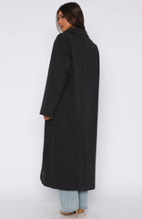 Walk By Me Oversized Coat Charcoal Pinstripe