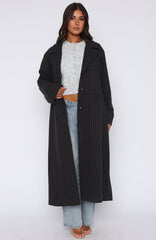 Walk By Me Oversized Coat Charcoal Pinstripe